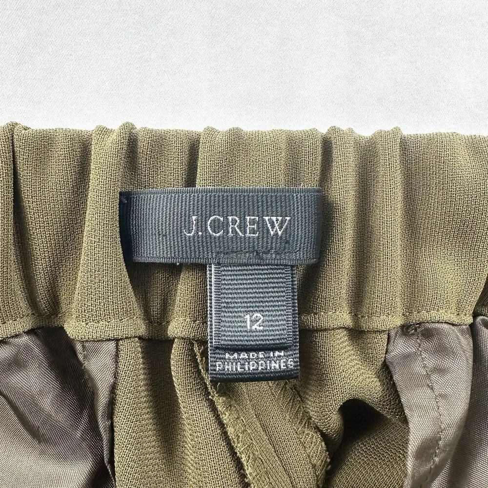 J Crew Pants Pull On Womens 12 Olive Green Pockets Lightweight Office Career